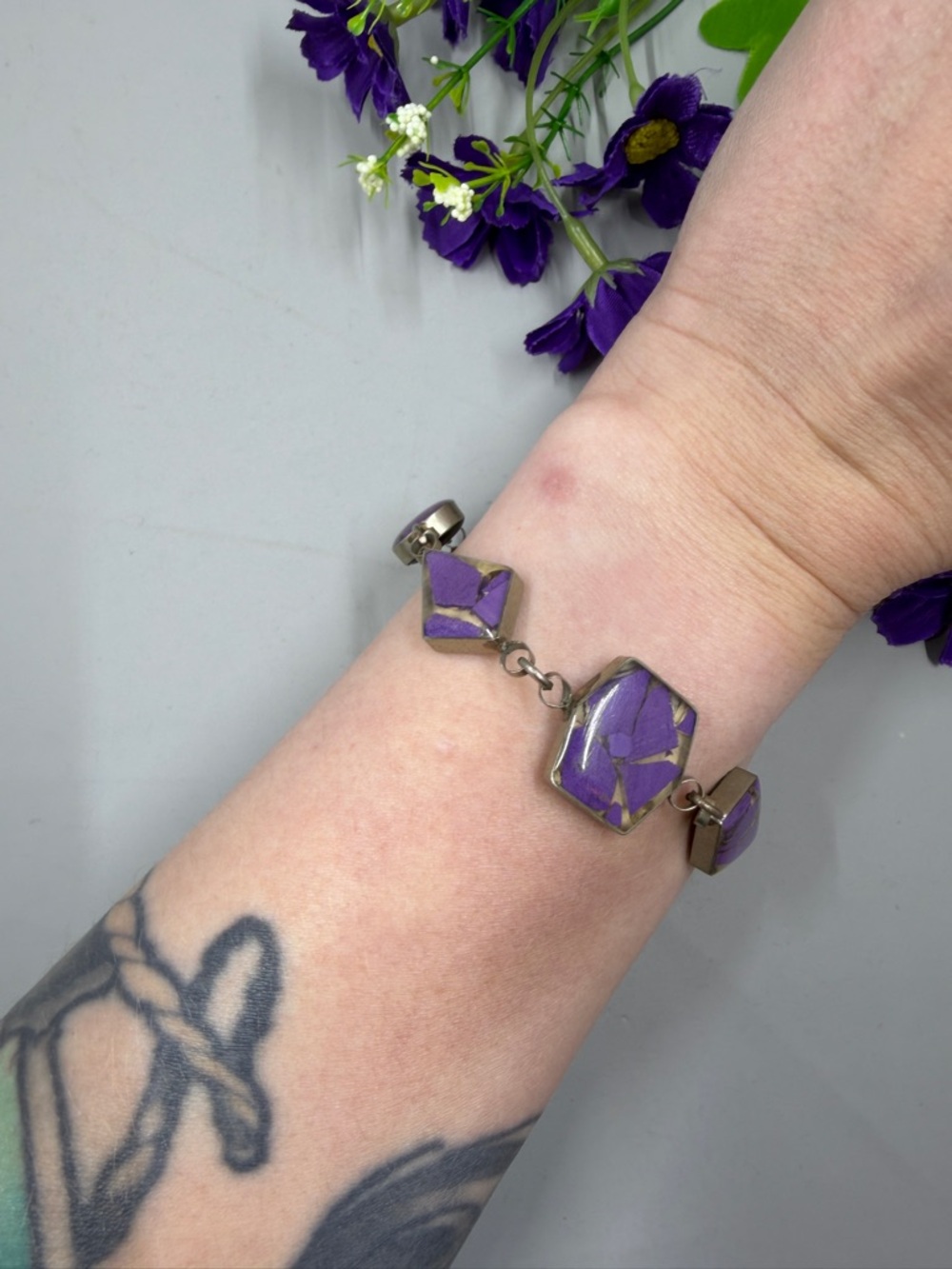 Reversible Black and Purple Stone Link Bracelet